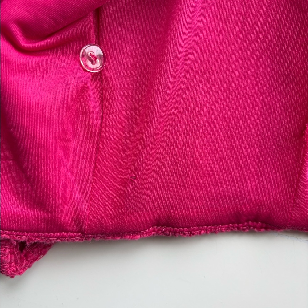 ZARA  Fuchsia Pink Textured Cropped Jacket with Rhinestone Buttons Size Small - Picture 14 of 15